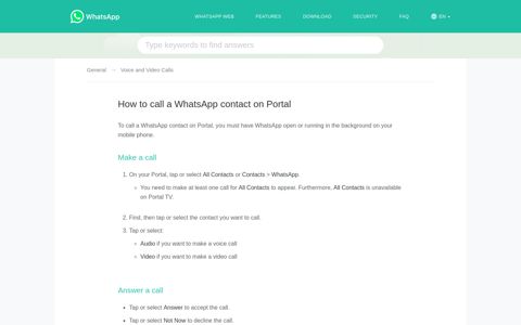 How to call a WhatsApp contact on Portal - WhatsApp FAQ
