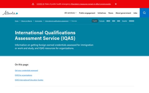 International Qualifications Assessment Service (IQAS ...