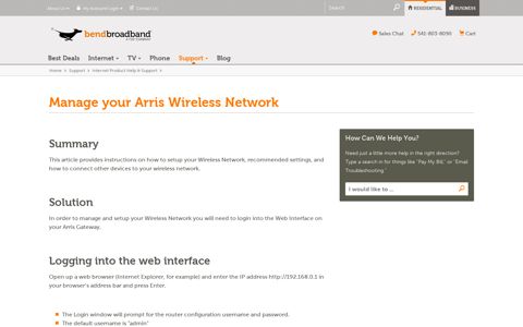 Manage Arris Wireless Network | BendBroadband