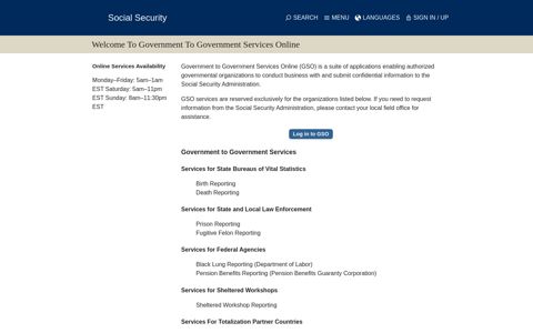Government to Government Services Online - Social Security