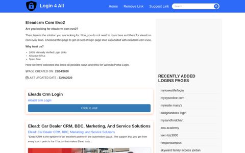 eleadcrm com evo2 - Official Login Page [100% Verified]