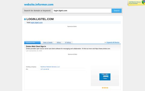 login.ligtel.com at WI. Zimbra Web Client Sign In
