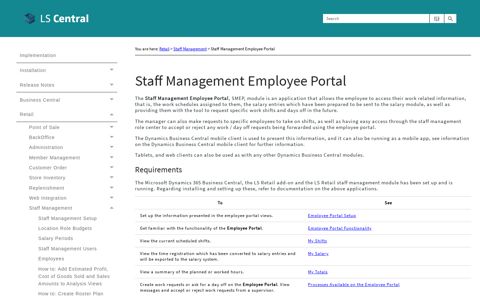 Staff Management Employee Portal - LS Central Help - LS Retail