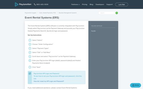 Event Rental Systems (ERS) – PayJunction Support