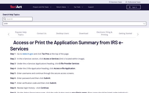Access or Print the Application Summary from IRS e-Services