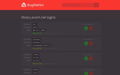 library.avsim.net logins - BugMeNot