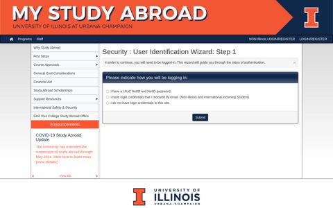 Security : User Identification Wizard: Step 1 - My Study Abroad