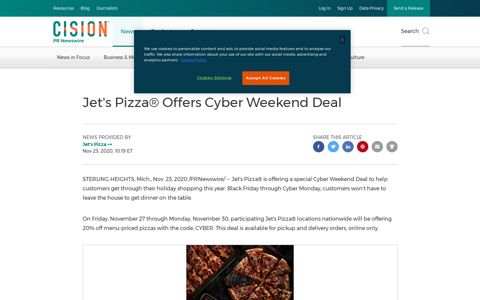 Jet's Pizza® Offers Cyber Weekend Deal - PR Newswire