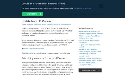 Update from HR Connect | Department of Finance