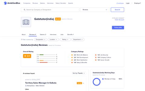 Gatetutor(india) Reviews by 4 Employees | AmbitionBox