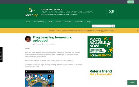 Frog Learning homework uploaded! | Green Top School