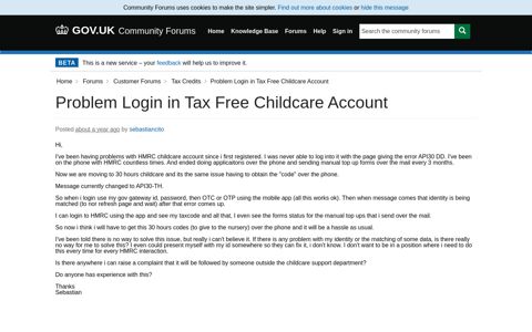 Problem Login in Tax Free Childcare Account - the HMRC ...