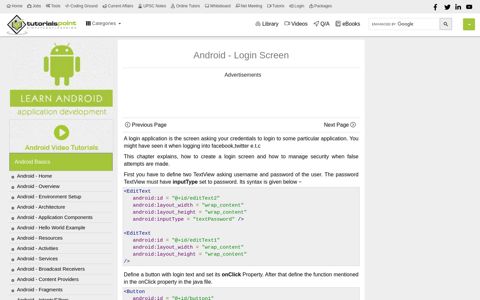 Android - Login Screen - Tutorialspoint