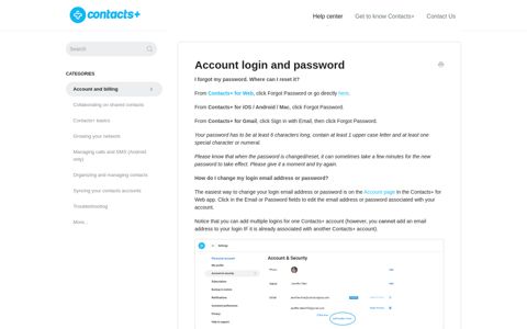 Account login and password - Contacts+ Support
