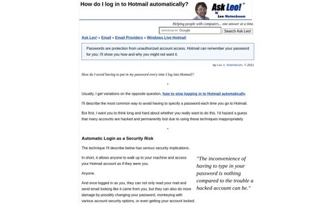 How do I log in to Hotmail automatically? - Ask Leo!