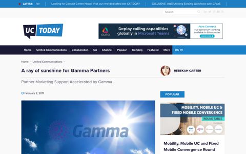 A ray of sunshine for Gamma Partners - UC Today