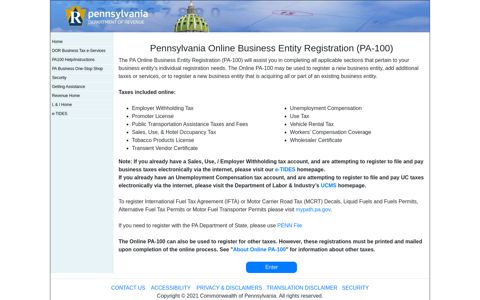 Home Page - Revenue e-Services Center - Online PA100