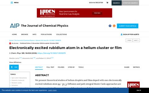 Electronically excited rubidium atom in a helium cluster or film ...
