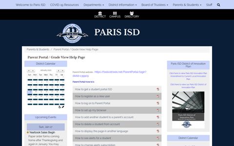 Parent Portal / Grade View Help Page - Paris ISD
