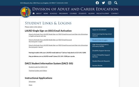 Student Links & Logins - Division of Adult and Career Education