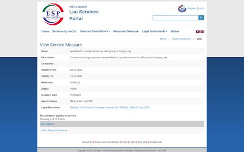 View Service Measure - Lao trade in services portal