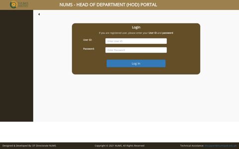 NUMS - Head of Department (HOD) Portal