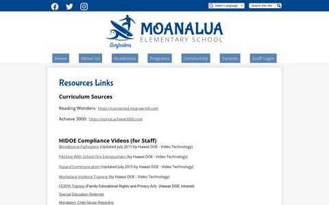 Resources Links – Staff – Moanalua Elementary