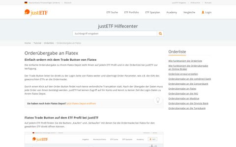 Orderübergabe an Flatex | justETF