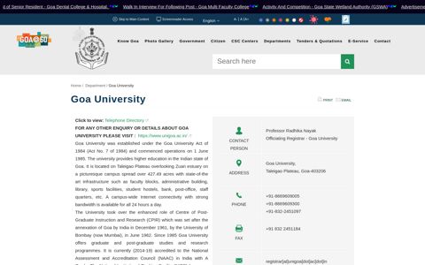 Goa University - Government Of Goa