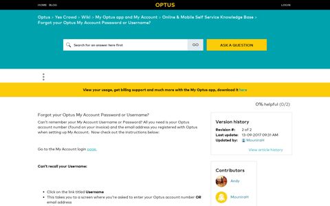 Forgot your Optus My Account Password or Username? - Yes ...