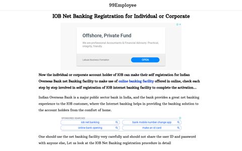IOB Net Banking Registration for Individual or Corporate