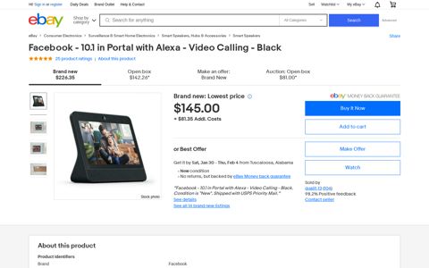 Facebook - 10.1 in Portal with Alexa - Video Calling - Black for ...