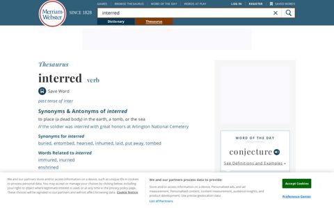 Interred Synonyms, Interred Antonyms | Merriam-Webster ...