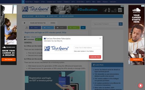 Registration and login on GST e-invoice portal: FAQs - TaxGuru