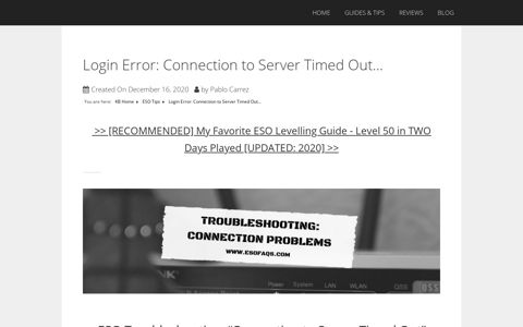 Login Error: Connection to Server Timed Out... - ESO FAQ's