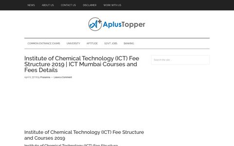 Institute of Chemical Technology (ICT) Fee Structure 2019 ...