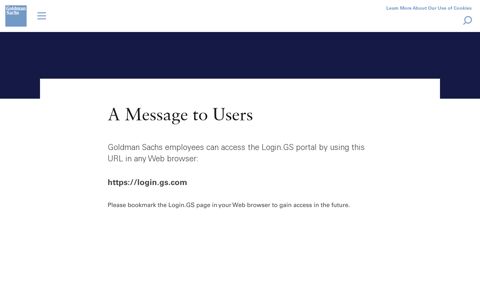 Login - A Message to Users - Goldman Sachs