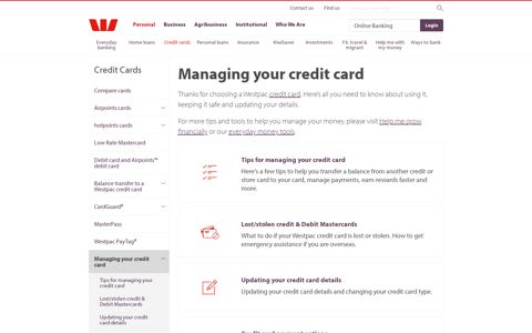 Managing your credit card | Credit Cards - Westpac NZ