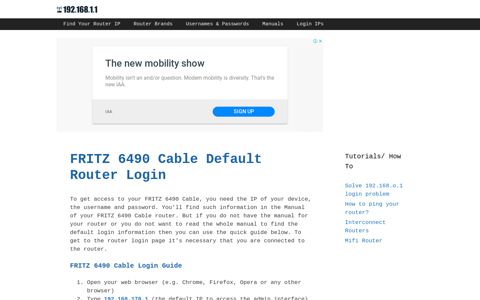 FRITZ 6490 Cable - Default login IP, default username ...