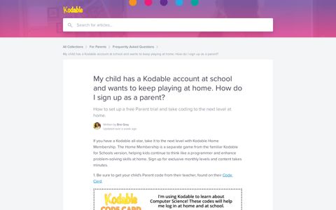 My child has a Kodable account at school and wants to keep ...