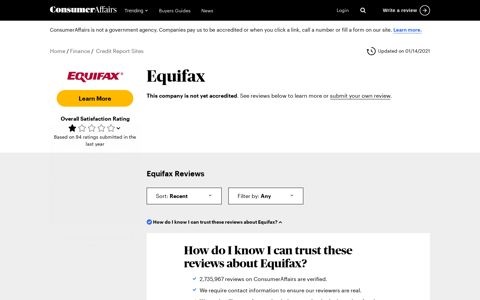 Top 104 Equifax Reviews - ConsumerAffairs.com