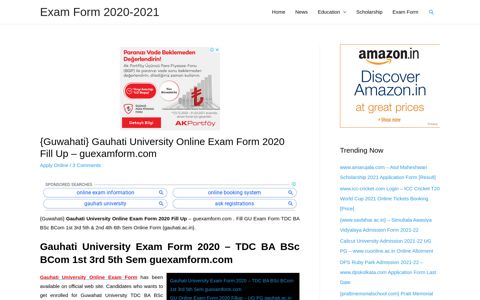 {Guwahati} Gauhati University Online Exam Form 2020 Fill Up ...