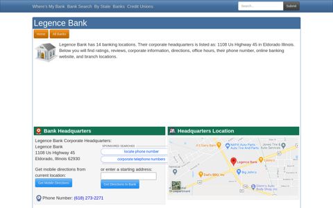 Legence Bank Corporate Headquarters, Hours, and Branch ...