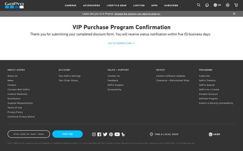 VIP Purchase Program Confirmation | GoPro