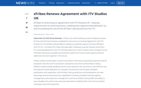 eTribez Renews Agreement with ITV Studios UK | Newswire