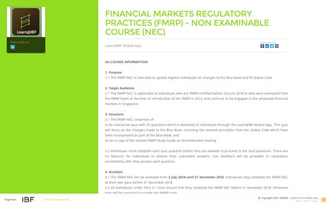 Financial Markets Regulatory Practices (FMRP) - Non ...