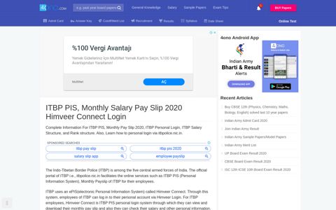 ITBP PIS, Monthly Salary Pay Slip 2020 Himveer Connect Login