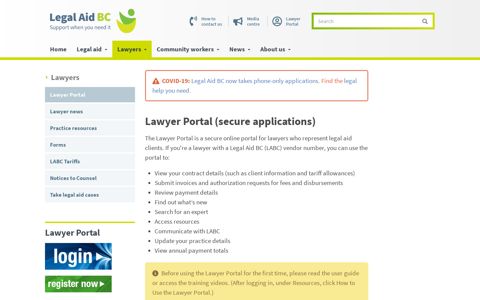 Lawyer Portal (secure applications) | Legal Aid BC