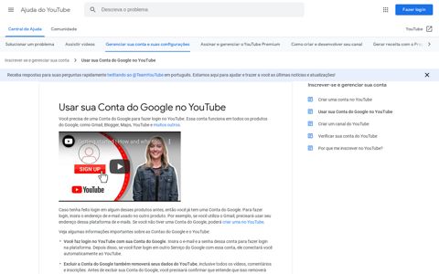 Usar sua Conta do Google no YouTube - Ajuda do YouTube