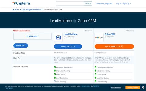 Zoho CRM vs LeadMailbox - 2020 Feature and Pricing ...